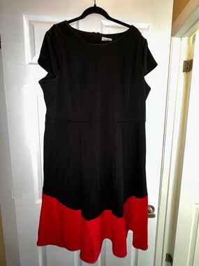 Calvin Klein Black & Red Colorblock Fit & Flare Dress Plus Size 22W - Classic